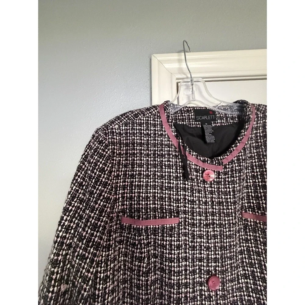 Scarlett Skirt Suit Womens 18 Black Pink Boucle Check Jacket 2 Piece Set Career